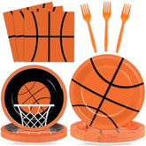 100 Pcs Basketball Party Tableware Set – Plates & Napkins for Boys' Birthday, Serves 25 Guests