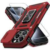 Case For Iphone 15 Pro Max With Slide Camera Cover+Screen Protector(1 Pack), Rotated Ring Kickstand Grade Shockproof Protective Cover 6.7 Inch-Red