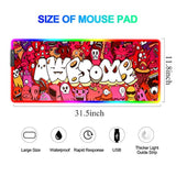 Rgb Gaming Mouse Pad Large Anime Graffiti Non-Slip Rubber Base Mice Keyboard Mat (Red)
