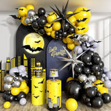 Bat-Themed Balloon Garland Kit – 133PCS Black, Yellow & Silver for Birthday or Baby Shower