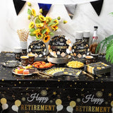 452 Pcs Happy Retirement Party Decorations Men Black Gold Retirement Paper Plates And Napkins Cups Tablecloth Cutlery Straws Disposable Tableware Party Supplies For Men Women