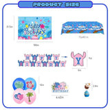 Cartoon Blue And Pink Theme Birthday Party Supplies Decorations Including Birthday Banner, Backdrop, Balloons, Tablecloth, Cake Toppers For Kids Party