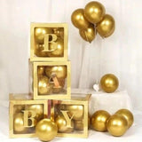 Balloon Boxes With Letters, Gold Baby Boxes Letter Blocks Boxes With 54 Letters, 6 Baby Balloon Box For Baby Showers & Bridal Shower, Reusable Birthday Party Decoration Boxes With 55 Balloons