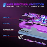 For Moto G 5G 2024 Case,Glow In The Dark Three Layer Heavy Duty Shockproof Protection Hard Plastic+Soft Silicone Full Body Drop Protective Case Moto G 5G 2024,Purple
