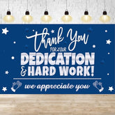 We Appreciate You Banner Decorations Thank You For All You Do Banner Backdrop For Teacher Employee Staff Doctors Nurse Poaster Boss Volunteer Appreciation Week Party Decor Supplies - Blue Silver