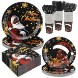 194 Pcs Black Santa Christmas Decorations Black African American Claus Girl Christmas Disposable Paper Dinnerware Set Includes Plates Cups Napkins Knives Forks Spoons For Xmas Party Supplies