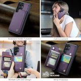For Samsung Galaxy S22 Ultra Wallet Case With Card Holder, Rfid Blocking Credit Slots Kickstand Shockproof Phone Cover For Women Men, Purple