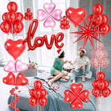 Valentine'S Day Balloons: 87Pc Red & Rose Gold Heart & Starburst Balloons, I Love You Letters, Silk Rose Petals For Valentine'S Day, Weddings, Parties