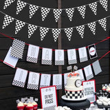 98 Ft Checkered Flag Banner: 48 Pcs Black & White Pennants for Racing Party Decor