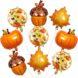 9 PCS Thanksgiving Balloons Pumpkin Maple Leaf Pine Cone Foil Balloons Party Decor