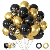 50PCS Black & Gold Confetti Balloons – 12" Party Decor for Birthday, Wedding and More