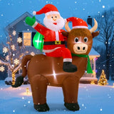 6Ft Highland Cow Christmas Inflatables: Santa Claus With Highland Cow, Santa Blow Ups Outdoor Decorations Garden Decor,