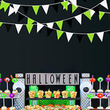 32Ft Green Black White Fabric Pennant Banner Triangle Flag Garland for Halloween Party Decor