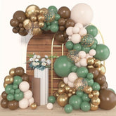 153Pcs Sage Green Brown Balloon Garland Arch Kit, Different Sizes 18 12 10 5 Inch Olive Green Gold Latex Metallic Confetti Balloons For Safari Jungle Woodland Birthday Baby Shower Decorations