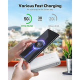 Portable Charger With Built-In Cables And Wall Plug, Fast Charging Power Bank 10000Mah, Usb C Battery Pack Compatible With Iphone 15/14/13, Samsung, Tablets, More Phones - White