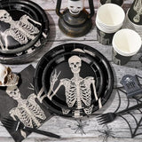 Halloween Tableware Set Smiling Skeleton Disposable Plates Napkins Cups Cutlery for 25 Guests