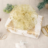 Snowflake Glitter Wired Ribbon, Ivory Organza Sheer Ribbon With Gold G