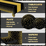 122-Piece New Year 2026 Dinnerware Set Gold Dot Plates Napkins Forks Tablecloth Serves 30