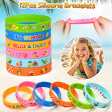 101Pcs Summer Pool Party Favors Beach Birthday Supplies, Drinking Straw Mini Bubble Wand Silicone Bracelet Keychain Sticker, Luau Classroom Goodie Bag Stuffer Pool Games For Kids 3-5 4-8 8-12