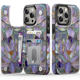 For Iphone 13 Pro Wallet Case With Card Holder, Rfid-Blocking, Military-Grade Protection & Uv-Printed Artwork, Magnetic Closure With Leather Kickstand - Dreamy Lotus