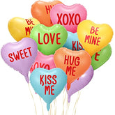 12 Pcs Valentine'S Day Candy Heart Balloons 18 Inch Foil Heart Shaped Balloons Xoxo Love Sweet Be Mine Kiss Me Hug Me Foil Valentine'S Day Wedding Decor(Colorful)
