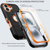 Heavy Duty Shockproof iPhone 16 Case with Belt Clip Holster, 2X Screen Protectors, 3 Layers Full Covered Rugged Durable Phone Cover with Kickstand 6.1" Black Orange