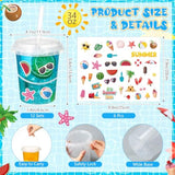 12 Sets 34 Oz Plastic Drink Buckets With Lid And Straws 6 Sheets Summer Stickers Clear Drink Cup Disposable Cocktail Rum Buckets Reusable Ice Cream Pails For Summer Beach Pool Party Favors