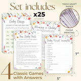 Wildflower Baby Shower Games For Girl - Fun Baby Shower Bingo Game Girl, Hilarious Baby Word Scramble Baby Shower Girl Games, Mommy Or Daddy Game, Baby In Bloom Baby Shower Decorations