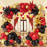 Red Black Gold Balloon Garland Arch Kit 158Pcs With Red Black Gold Confetti Balloons, Star Foil Balloons, For Graduation New Year Anniversary Birthday Party Decorations