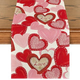 White Pink Love Heart Valentine'S Day Table Runner, Holiday Anniversary Kitchen Dining Table Decoration For Home Party Decor 13X72 Inch