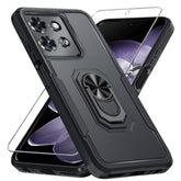 Compatible With Motorola Moto G 2025 Case With Screen Protector,Heavy Duty Shockproof Full Body Protective Cover Built In Rotatable Metal Ring Holder Kickstand,Black Matte