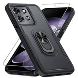 Compatible With Motorola Moto G 2025 Case With Screen Protector,Heavy Duty Shockproof Full Body Protective Cover Built In Rotatable Metal Ring Holder Kickstand,Black Matte