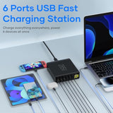 285W Usb C Charger Block, 6 Ports Multiple Usb Charging Station With Digital Lcd Dispaly Gan Fast 100W Usb C Charger For Macbook Laptops Multiport Usb Charger For I Pad I Phone Samsung, Black