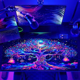 Colorful Tree Of Life Mouse Pad, Blacklight Gaming Extended Large Desk Pad, Uv Reactive Waterproof Long Keyboard Big Mouse Mat With 3Mm Non-Slip Rubber Base For Office Home - 31.5" X 11.8"