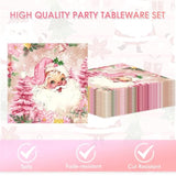 40 Pcs Merry Christmas Plates And Napkins Sets Cute Winter Christmas Round Disposable Tableware Pink Chrismas Paper Plates And Napkins For Holiday Xmas Theme Party Supplies Table Decor, Serves 20
