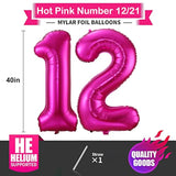 Hot Pink 40" Number Balloons 12 or 21 for Birthday Party Anniversary Decorations