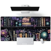 Purple Flowers Bookshelf Desk Mat Bookish Desk Pad Celestial Floral Books Large Mouse Pad Xxl Extended Mousepad Aesthetic Keyboard Pad Crystal Globe Mouse Mat 31.5X15.7 In Office Decor For Women