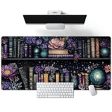 Purple Flowers Bookshelf Desk Mat Bookish Desk Pad Celestial Floral Books Large Mouse Pad Xxl Extended Mousepad Aesthetic Keyboard Pad Crystal Globe Mouse Mat 31.5X15.7 In Office Decor For Women