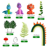 Clay Rainbow Dinosaur Cake Toppers w/ Eggs & Leaves Jungle Safari Party Decor