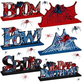 6 Pcs Spider Birthday Party Decorations Spider Wooden Table Decorations Happy Birthday Table Centerpiece Sign For Boy