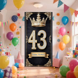Happy 43St Birthday, Boys And Girls. Golden Black Crown Flag Background Decoration, Poster Background Photo, Booth Prop Decoration, Used For Birthday Parties, Wedding Anniversaries