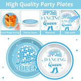 Dancing Queen Disco Party Set: 70s Theme, Blue Tableware for 24