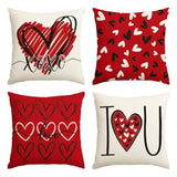 I Love U Xoxo Valentine Hearts Throw Pillow Covers, 20 X 20 Inch Love Wedding Cushion Case Decoration For Sofa Couch Set Of 4