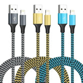 10 Ft Nylon Braided iPhone Charger Cord Compatible with iPhone 13/12/11 Pro Max/XS MAX/XR/XS/X/8/7/Plus/6S/6/SE/5S/iPad - 3 Pack