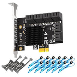 12 Ports Pcie Sata Expansion Card, Including Sata Cables And 1:5 Sata Splitter