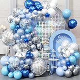 Blue & Silver Disco Balloon Garland Kit – 80s Party Arch with Stars and Confetti Balloons