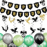 33 Pieces Dragon Birthday Party Supplies Dragon Decorations, 20 Dragon Balloons 3 Dragon Banners 10 Dragon Hanging Swirls For Dragon Themed Party Supplies