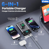 Portable Charger 40800Mah Power Bank With Built-In Cables,Wall Plug And Iwatch Charger,6-In-1 Qc4.0+25W Pd Usb C Fast Phone Charging,Lcd Display Battery Pack For Iphone 16/15/14,Apple Watch,Galaxy Etc