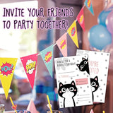 Cat Birthday Invitation Cards, Kitten Party Invites, Kids Happy Birthday Party Decorations Supplies, 20 Fill-In Cards With Envelopes For Boys Or Girls Party Celebration - B13