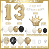 13Th Birthday Balloons Garland Arch Kit,13Th Party Decorations Black Gold Sand White For Boys Girls,With Number 13 Foil Balloons,Happy Birthday Banner For 13 Years Old